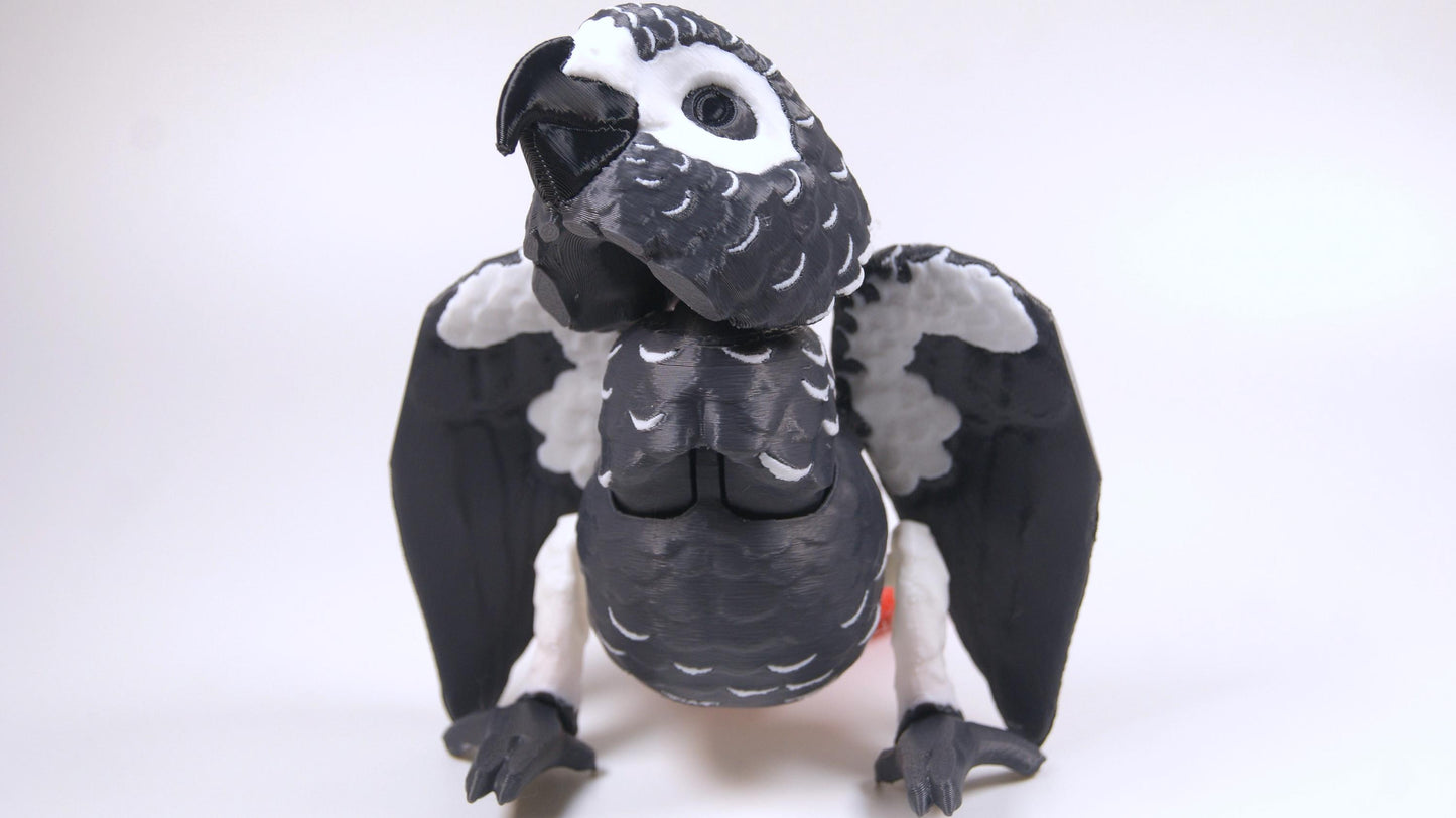 Articulated African Grey Parrot 3D Printed Parrot Model - 3D Printed African Grey Parrot - Bird Ornament Display Item - Bird Fidget