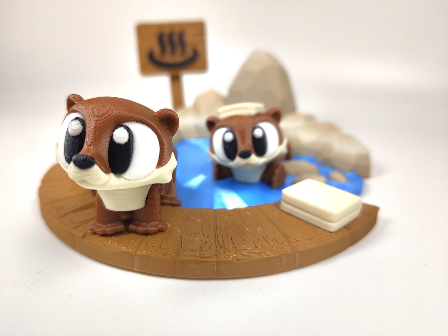 Otter Onsen 3D Printed Diorama - Articulated Otter Fidget Collectable - River Otter Onsen Hot Springs - 3D Printed Otter and Onsen set