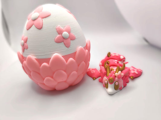 Articulated Dragon Fidget Collectable - Pocket Animal Desk Pet - Sakura Cherry Blossom Dragon and Storage Egg