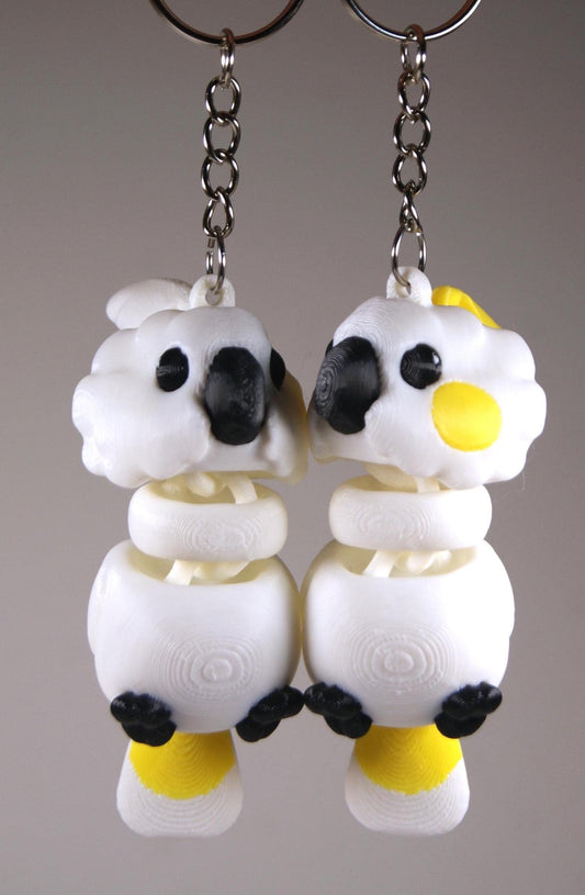 Articulated Cockatoo Keychain 3D Printed Parrot Key Ring - 3D Printed Cockatoo Keyring - Bird Fob - Bird Fidget - Choose from 2 variants