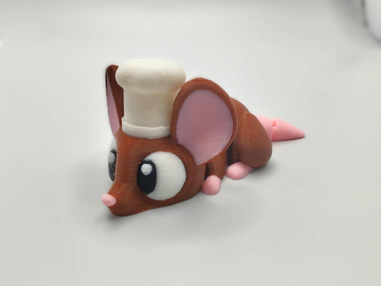 Articulated Mouse Fidget Model – Flexible 3D Printed Mouse Chef Mouse Rat - Pocket Animal – Sensory Desk Pet