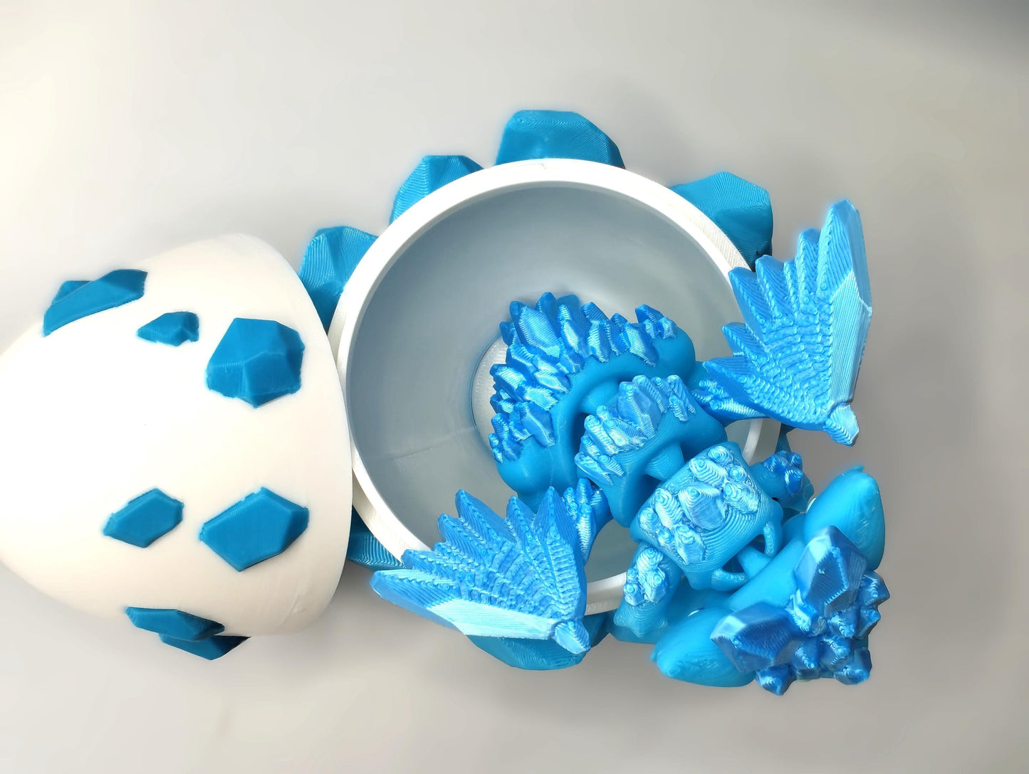 Articulated Dragon Fidget Collectable - Pocket Animal Desk Pet - Ice Crystal Dragon and Storage Egg