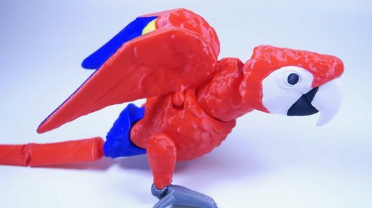 Articulated Scarlet Macaw 3D Printed Parrot Model - 3D Printed Macaw - Bird Ornament Display Item - Bird Fidget