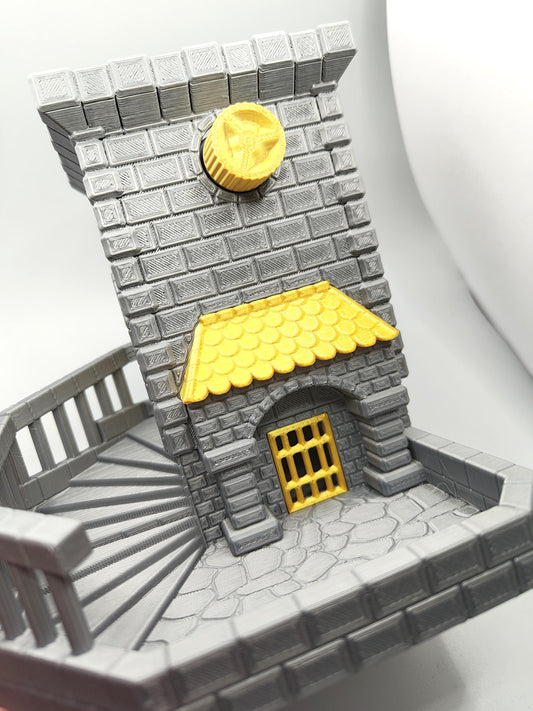 Gatekeeper Castle Dice Tower DnD Dice Roller – 3D Printed Dice Tower - Functional Gate Mechanism & Stairway Roll