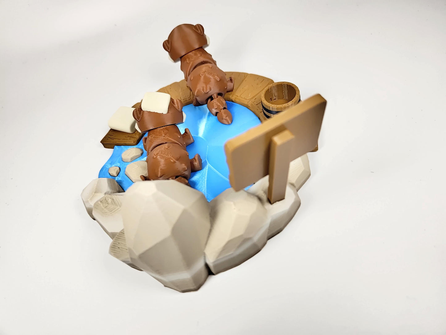 Otter Onsen 3D Printed Diorama - Articulated Otter Fidget Collectable - River Otter Onsen Hot Springs - 3D Printed Otter and Onsen set