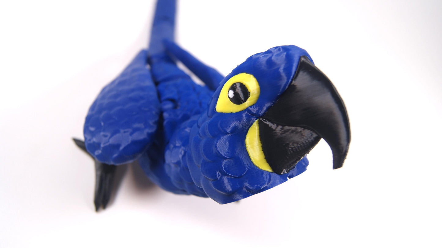 Articulated Hyacinth Macaw 3D Printed Parrot Model - 3D Printed Macaw - Bird Ornament Display Item - Bird Fidget