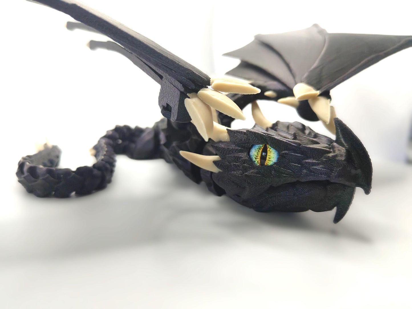 Articulated Dragon Wyvern - 3D-Printed Dragon Fidget with Glass Eyes Display Item - Large Dragon Display Figure