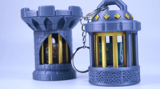 Mechanical Mini Dice Jail Keychain Dice Jail Keyring DnD Dice Jail – Castle Dice Storage 3D Printed 2 Variants - Portable Dice Prison