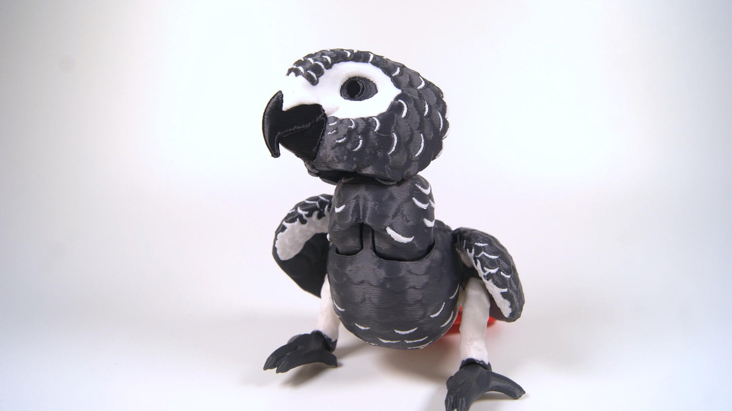 Articulated African Grey Parrot 3D Printed Parrot Model - 3D Printed African Grey Parrot - Bird Ornament Display Item - Bird Fidget