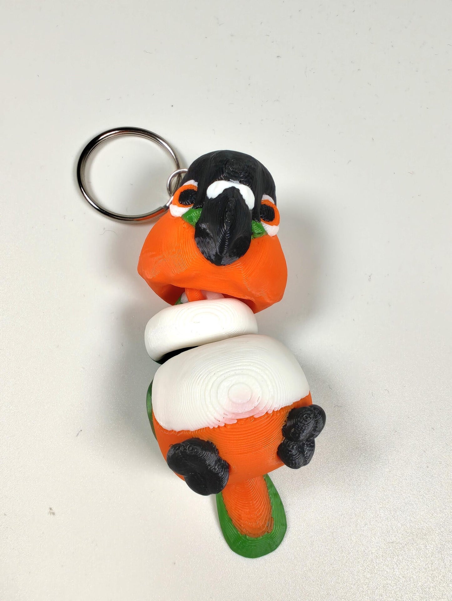 Articulated Caique Keychain 3D Printed Parrot Key Ring - 3D Printed Caique Parrot Keyring - Bird Fob - Bird Fidget