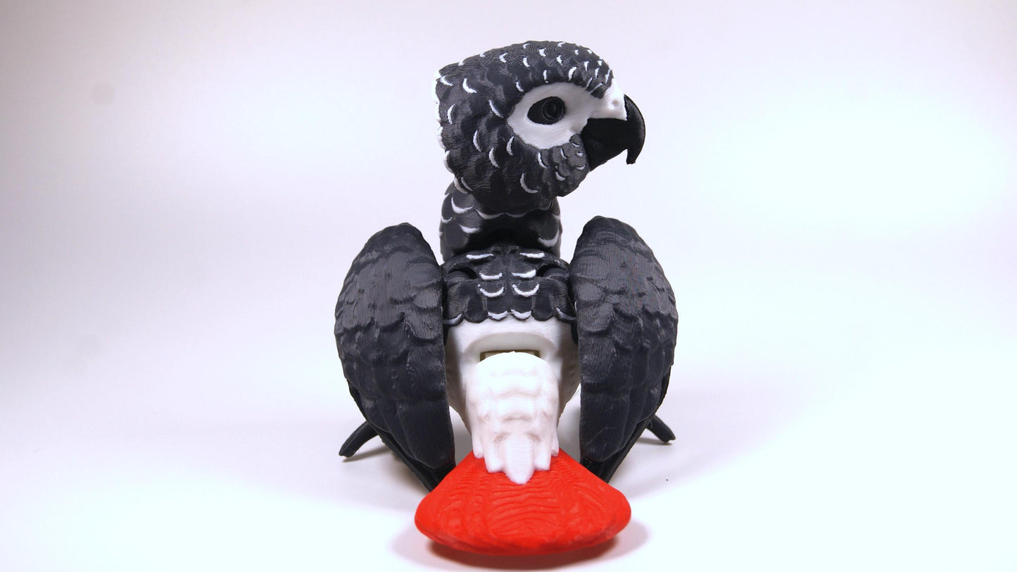 Articulated African Grey Parrot 3D Printed Parrot Model - 3D Printed African Grey Parrot - Bird Ornament Display Item - Bird Fidget