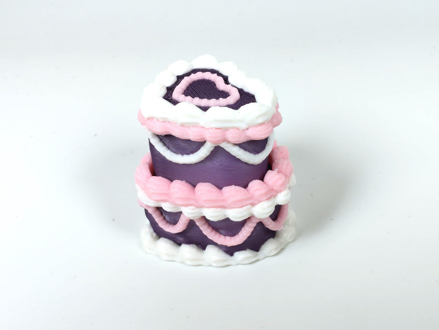 Frosted Violet Cake Clicker – 3D Printed Heart-Shaped Cake Fidget Toy