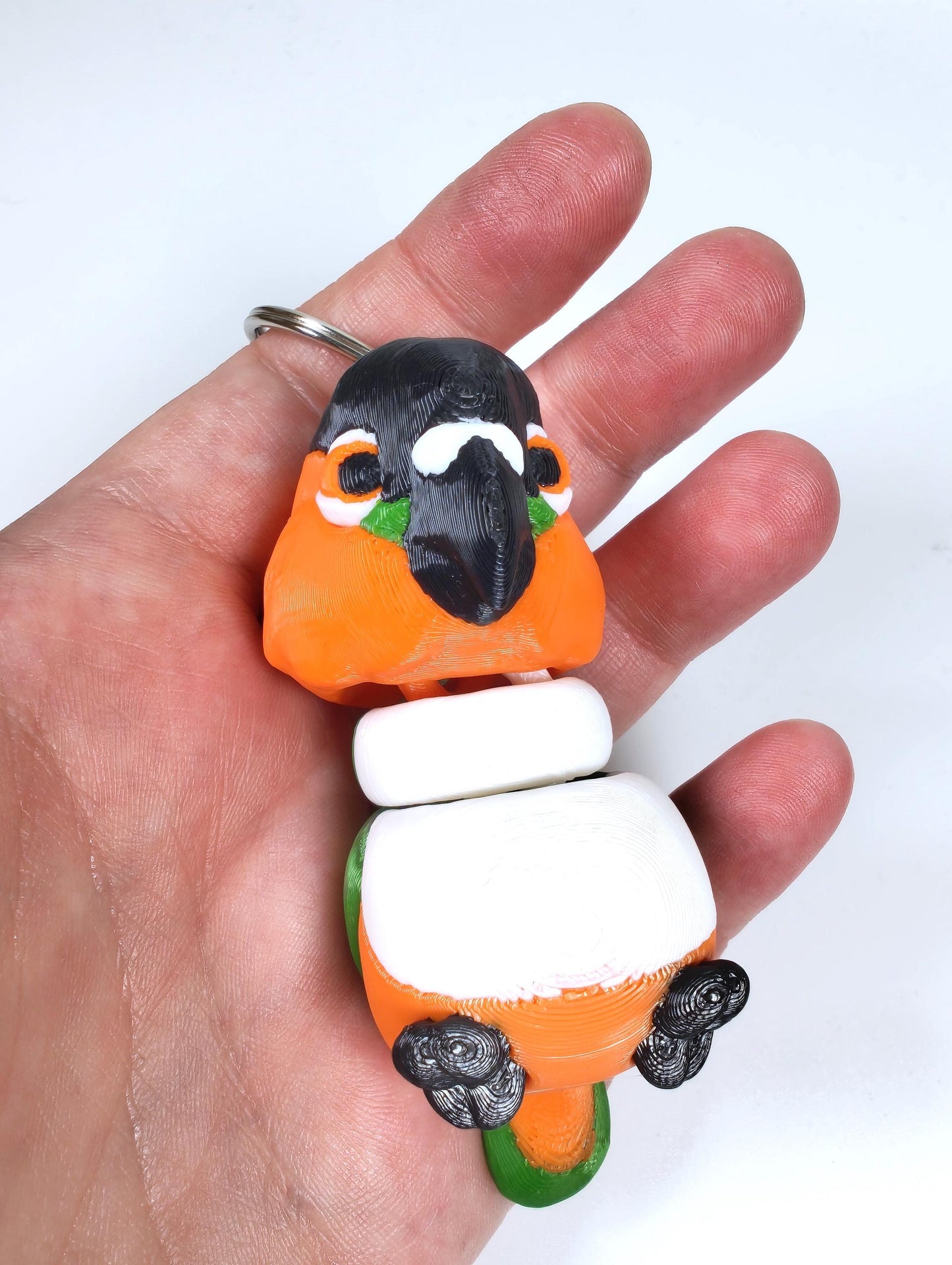 Articulated Caique Keychain 3D Printed Parrot Key Ring - 3D Printed Caique Parrot Keyring - Bird Fob - Bird Fidget