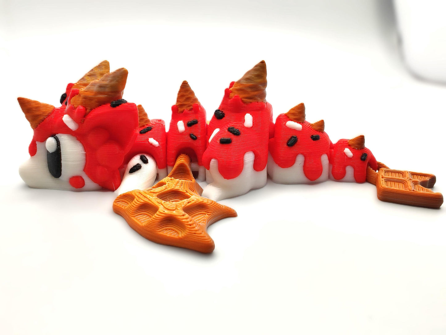 Articulated Dragon Fidget Collectable - Pocket Animal Desk Pet - Ice Cream Dragon and Storage Egg