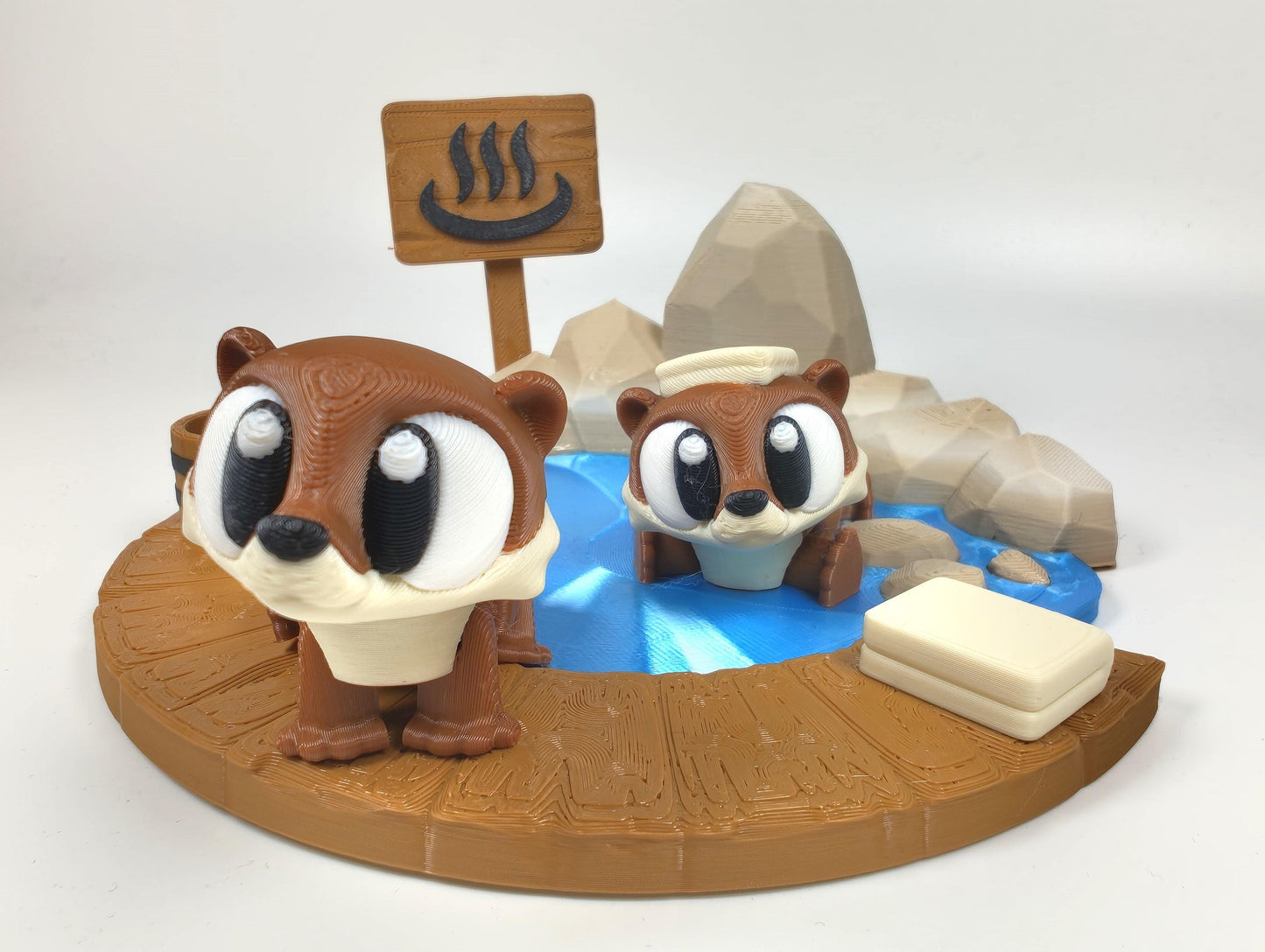 Otter Onsen 3D Printed Diorama - Articulated Otter Fidget Collectable - River Otter Onsen Hot Springs - 3D Printed Otter and Onsen set