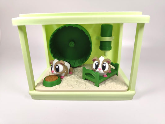 Guinea Pig Cage 3D Printed Diorama - Articulated Guinea Pig Fidget Collectable  - 3D Printed Guinea Pig and Cage set - Fidget Display
