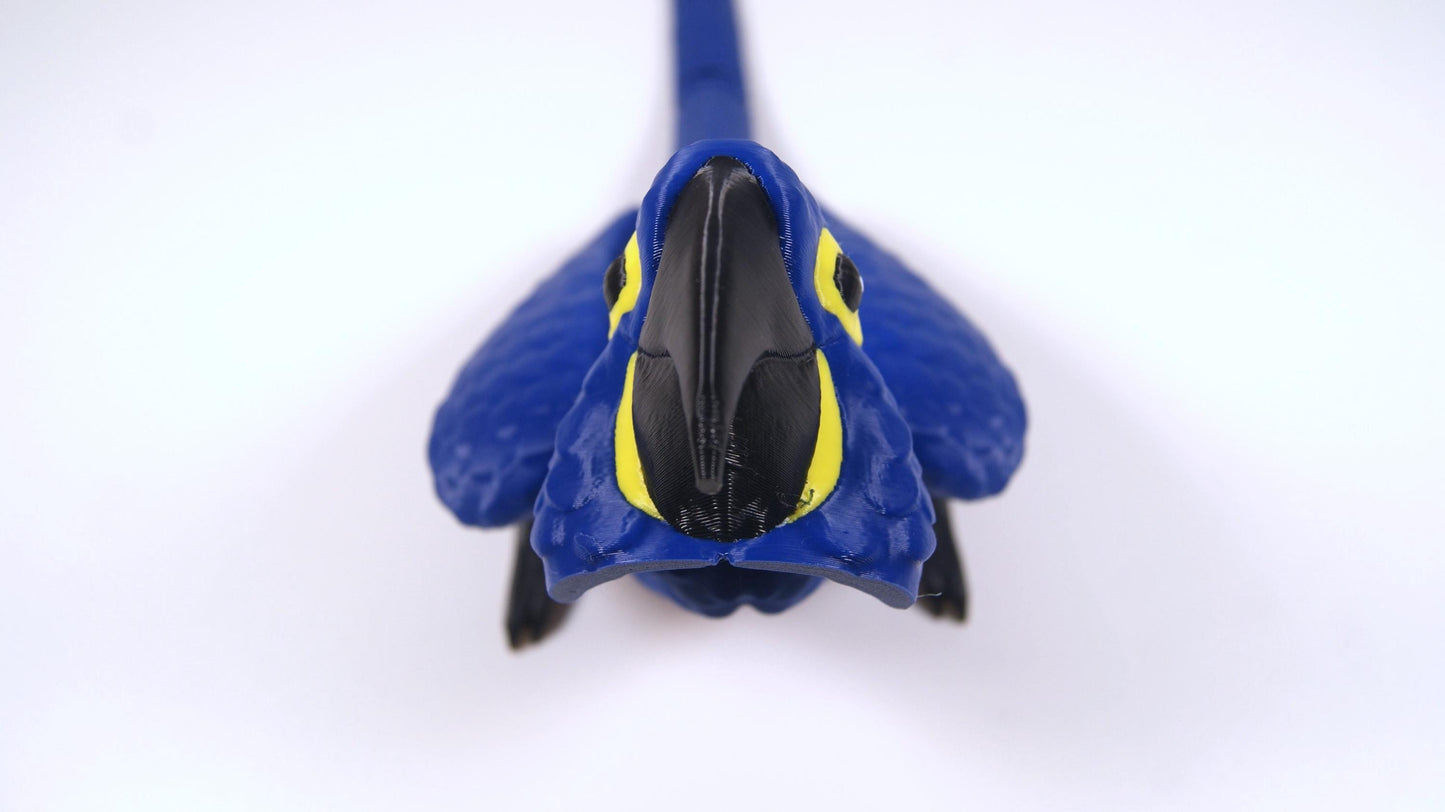 Articulated Hyacinth Macaw 3D Printed Parrot Model - 3D Printed Macaw - Bird Ornament Display Item - Bird Fidget