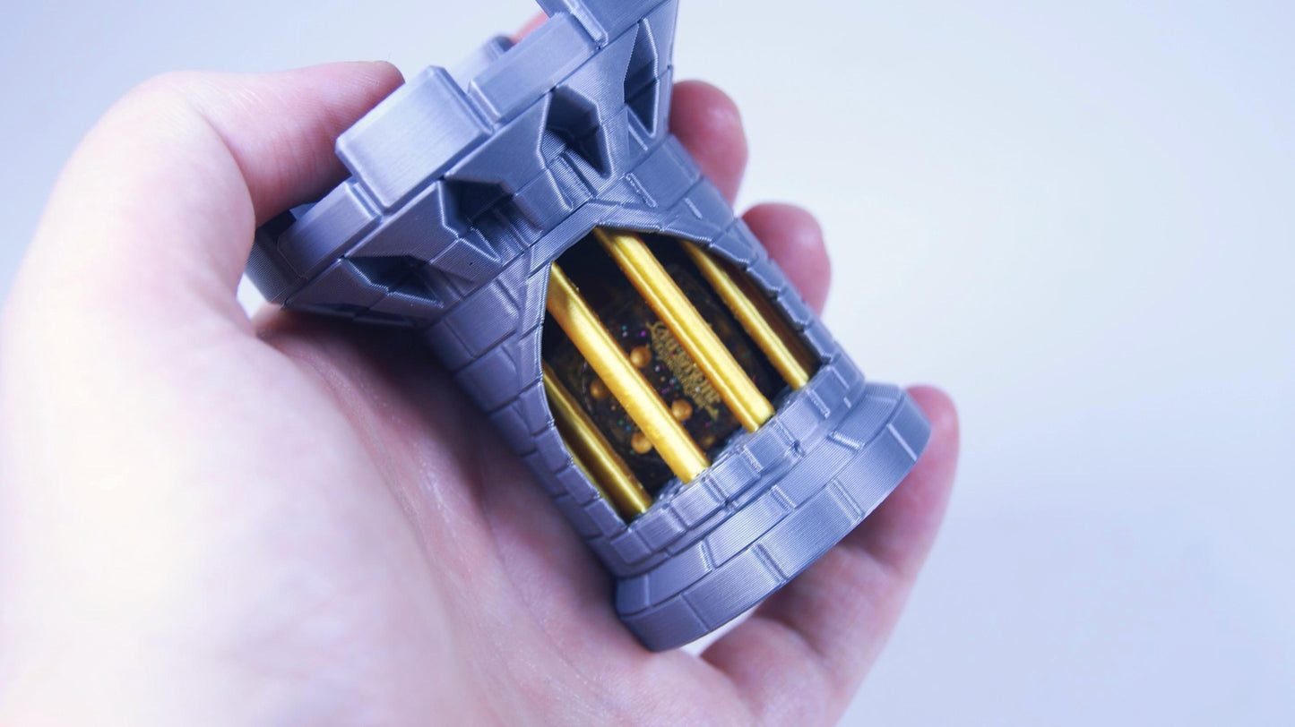 Mechanical Mini Dice Jail Keychain Dice Jail Keyring DnD Dice Jail ā Castle Dice Storage 3D Printed 2 Variants - Portable Dice Prison