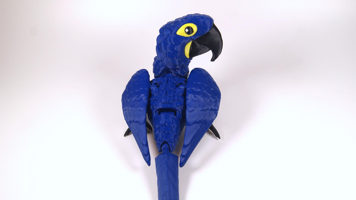Articulated Hyacinth Macaw 3D Printed Parrot Model - 3D Printed Macaw - Bird Ornament Display Item - Bird Fidget