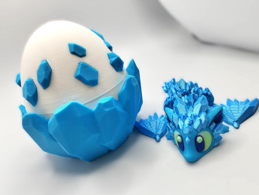 Articulated Dragon Fidget Collectable - Pocket Animal Desk Pet - Ice Crystal Dragon and Storage Egg
