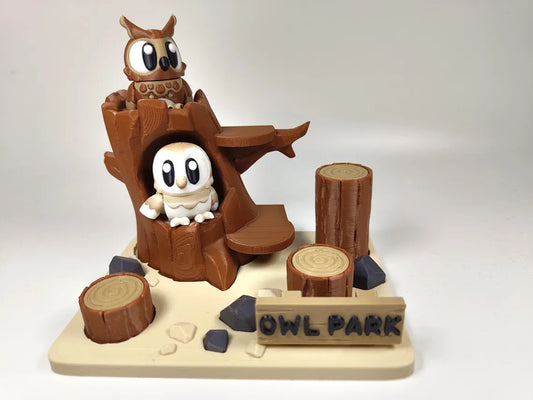 Owl Park 3D Printed Diorama - Articulated Owl Fidget Collectable  Barn Owl Great Horned Owl - 3D Printed Owl and Park set - Fidget Display