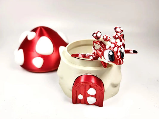 Articulated Dragon Fidget Collectable - Pocket Animal Desk Pet - Mushroom Dragon and Storage Egg
