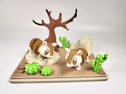 Armadillo Desert 3D Printed Diorama - Articulated Armadillo Fidget Collectable  - Desert Diorama - Armadillo and Desert Play Set