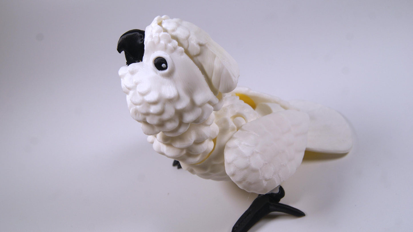 Articulated Cockatoo 3D Printed Parrot Model - 3D Printed Cockatoo - Bird Ornament Display Item - Bird Fidget