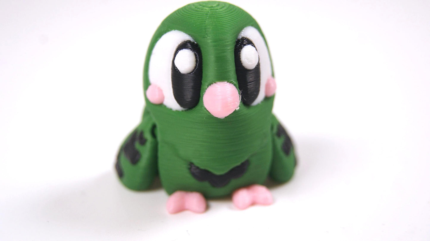 Articulated Budgie Fidget Model – Flexible 3D Printed Parakeet Pocket Animal – Sensory Desk Pet