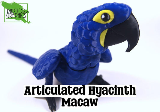 Articulated Hyacinth Macaw 3D Printed Parrot Model - 3D Printed Macaw - Bird Ornament Display Item - Bird Fidget
