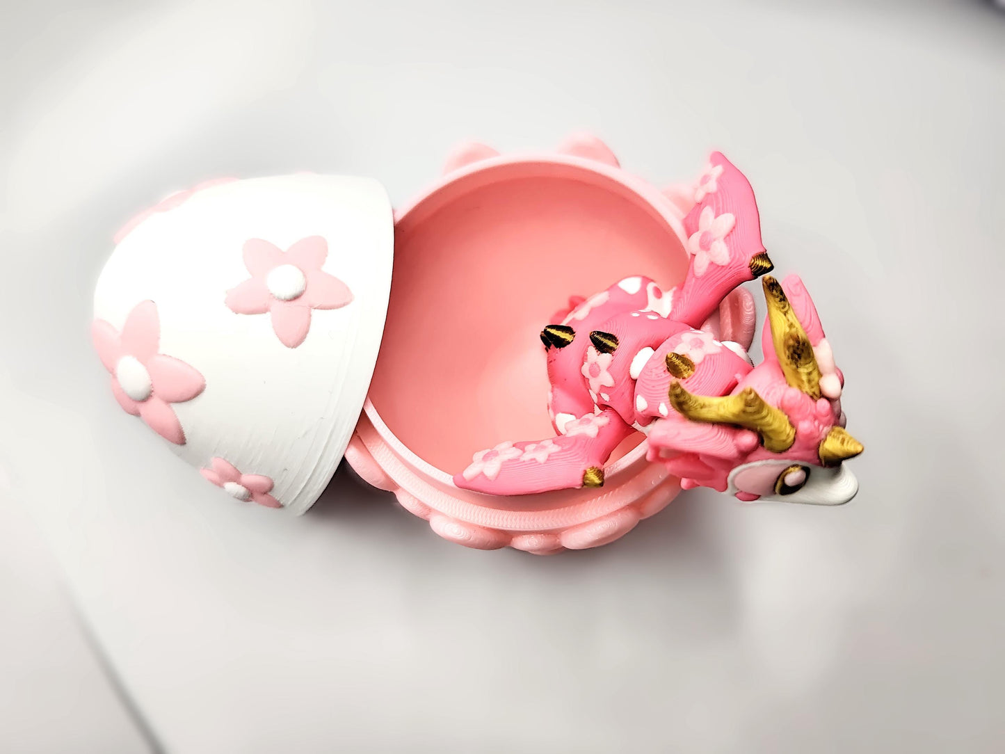 Articulated Dragon Fidget Collectable - Pocket Animal Desk Pet - Sakura Cherry Blossom Dragon and Storage Egg