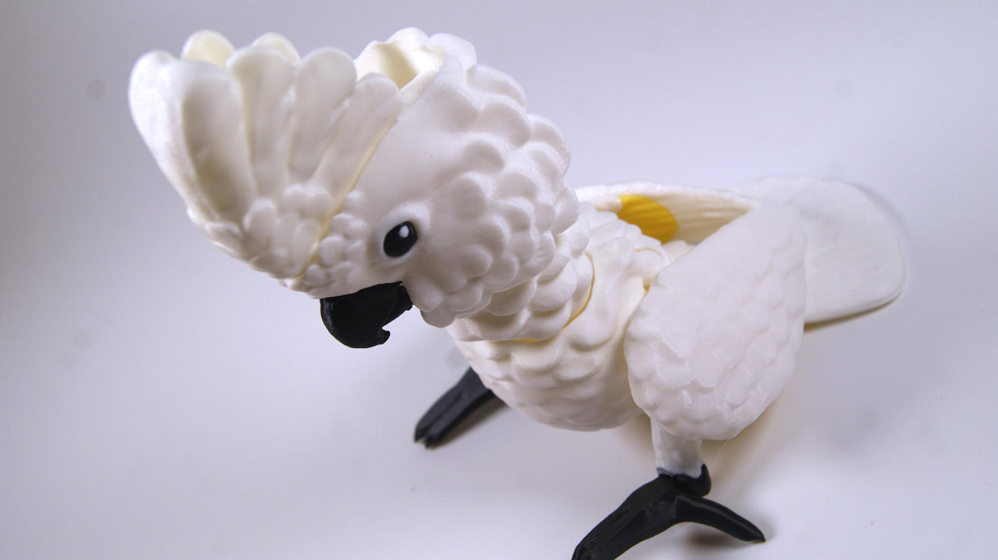Articulated Cockatoo 3D Printed Parrot Model - 3D Printed Cockatoo - Bird Ornament Display Item - Bird Fidget