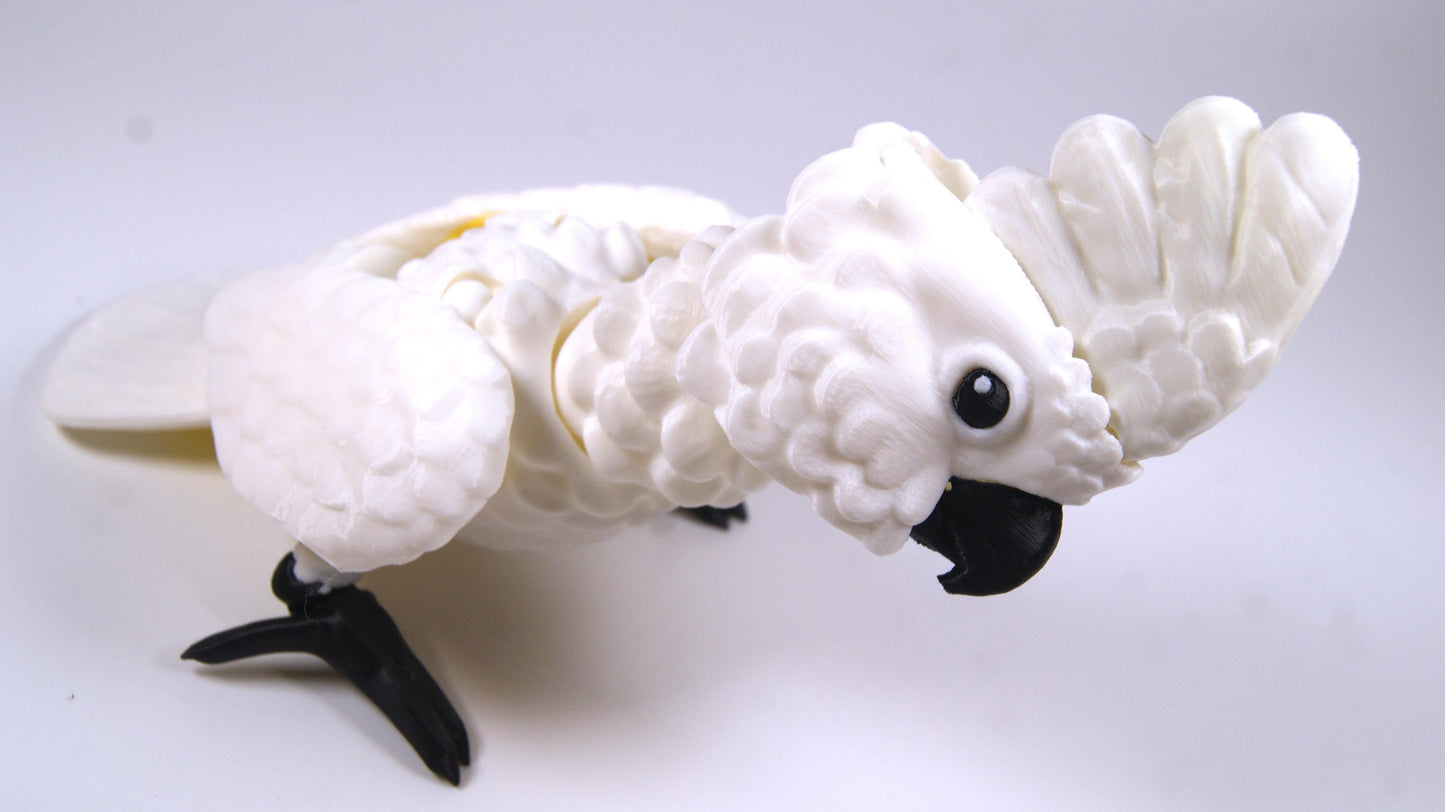 Articulated Cockatoo 3D Printed Parrot Model - 3D Printed Cockatoo - Bird Ornament Display Item - Bird Fidget