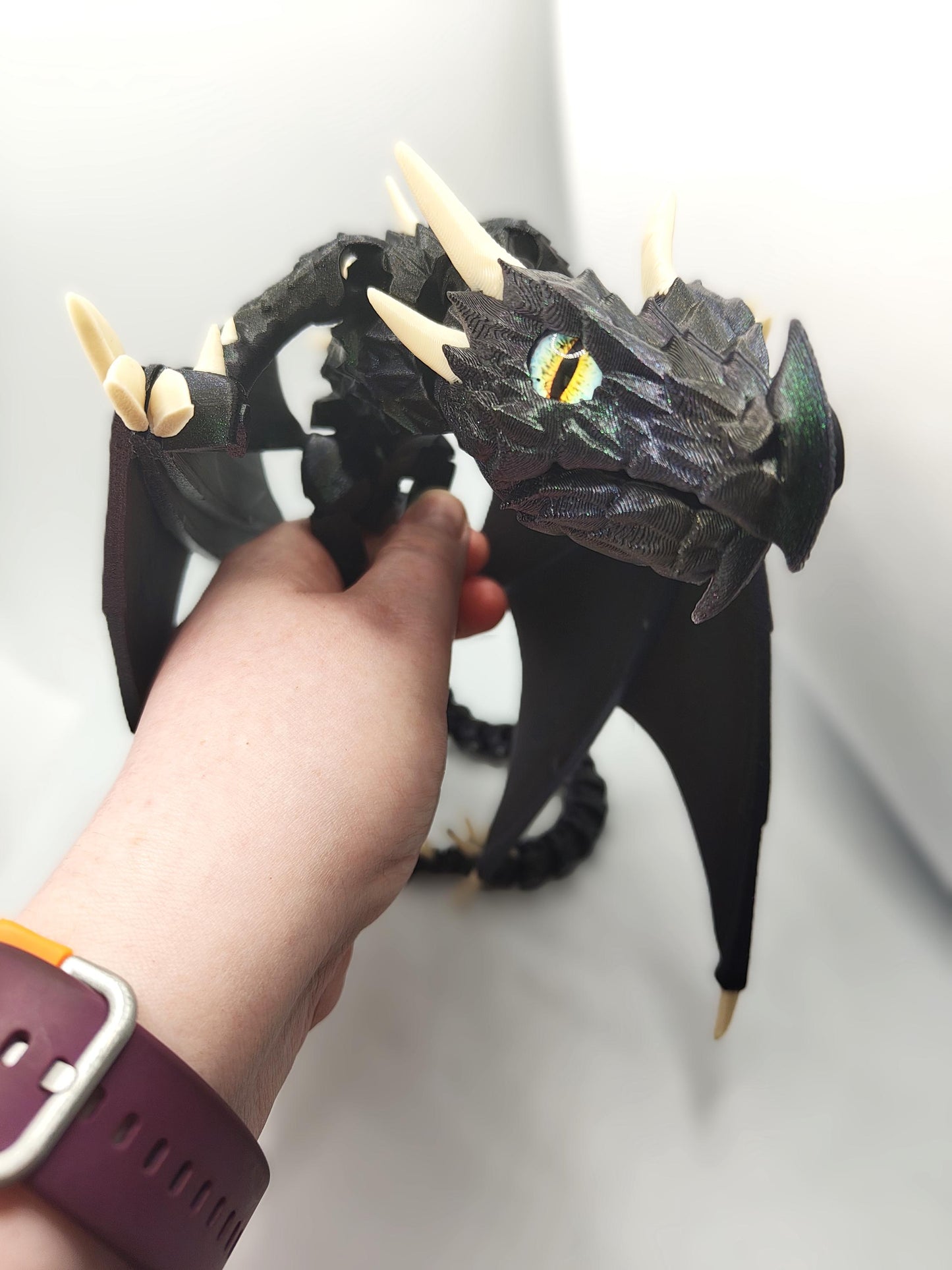 Articulated Dragon Wyvern - 3D-Printed Dragon Fidget with Glass Eyes Display Item - Large Dragon Display Figure