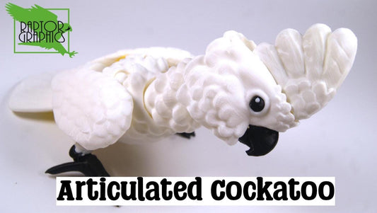 Articulated Cockatoo 3D Printed Parrot Model - 3D Printed Cockatoo - Bird Ornament Display Item - Bird Fidget