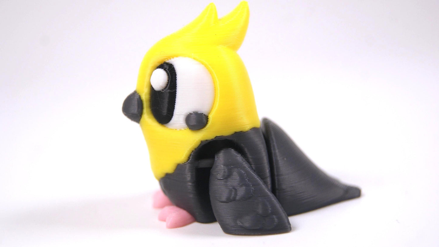 Articulated Cockatiel Fidget Model – Flexible 3D Printed Bird Pocket Animal – Sensory Desk Pet