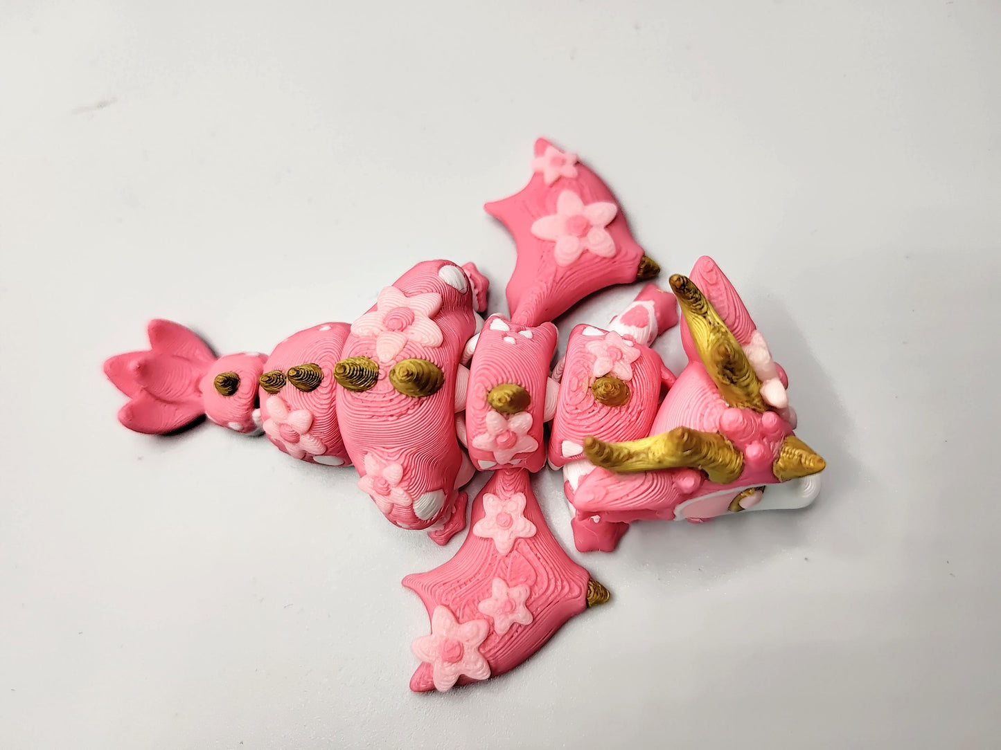 Articulated Dragon Fidget Collectable - Pocket Animal Desk Pet - Sakura Cherry Blossom Dragon and Storage Egg