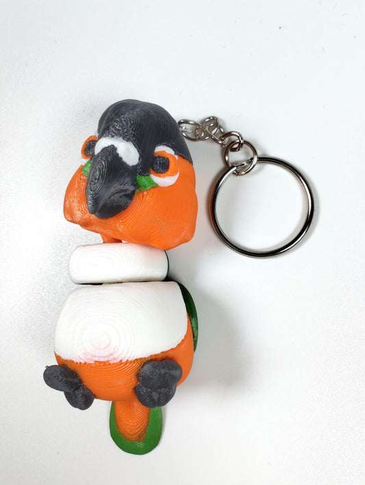Articulated Caique Keychain 3D Printed Parrot Key Ring - 3D Printed Caique Parrot Keyring - Bird Fob - Bird Fidget