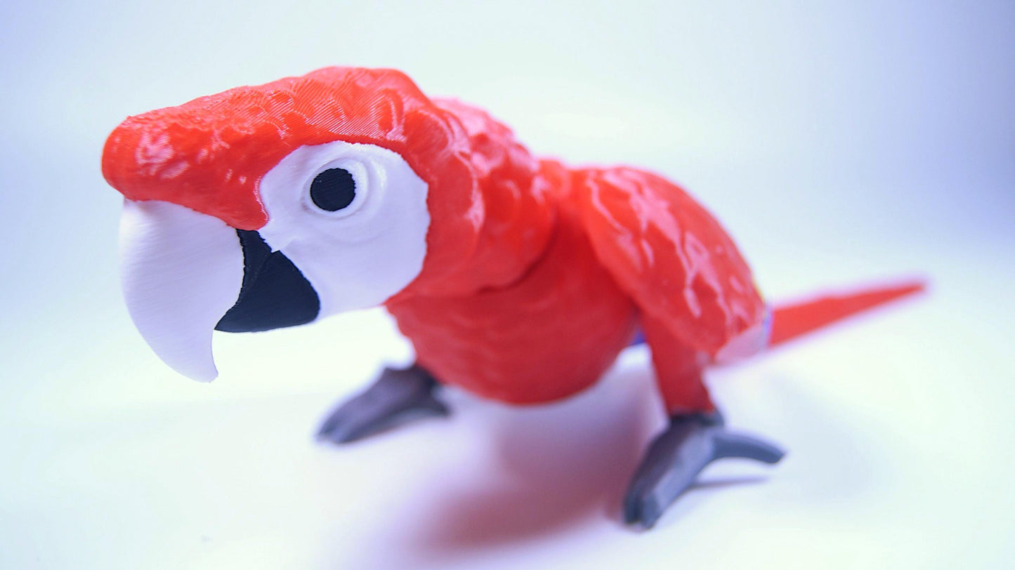 Articulated Scarlet Macaw 3D Printed Parrot Model - 3D Printed Macaw - Bird Ornament Display Item - Bird Fidget