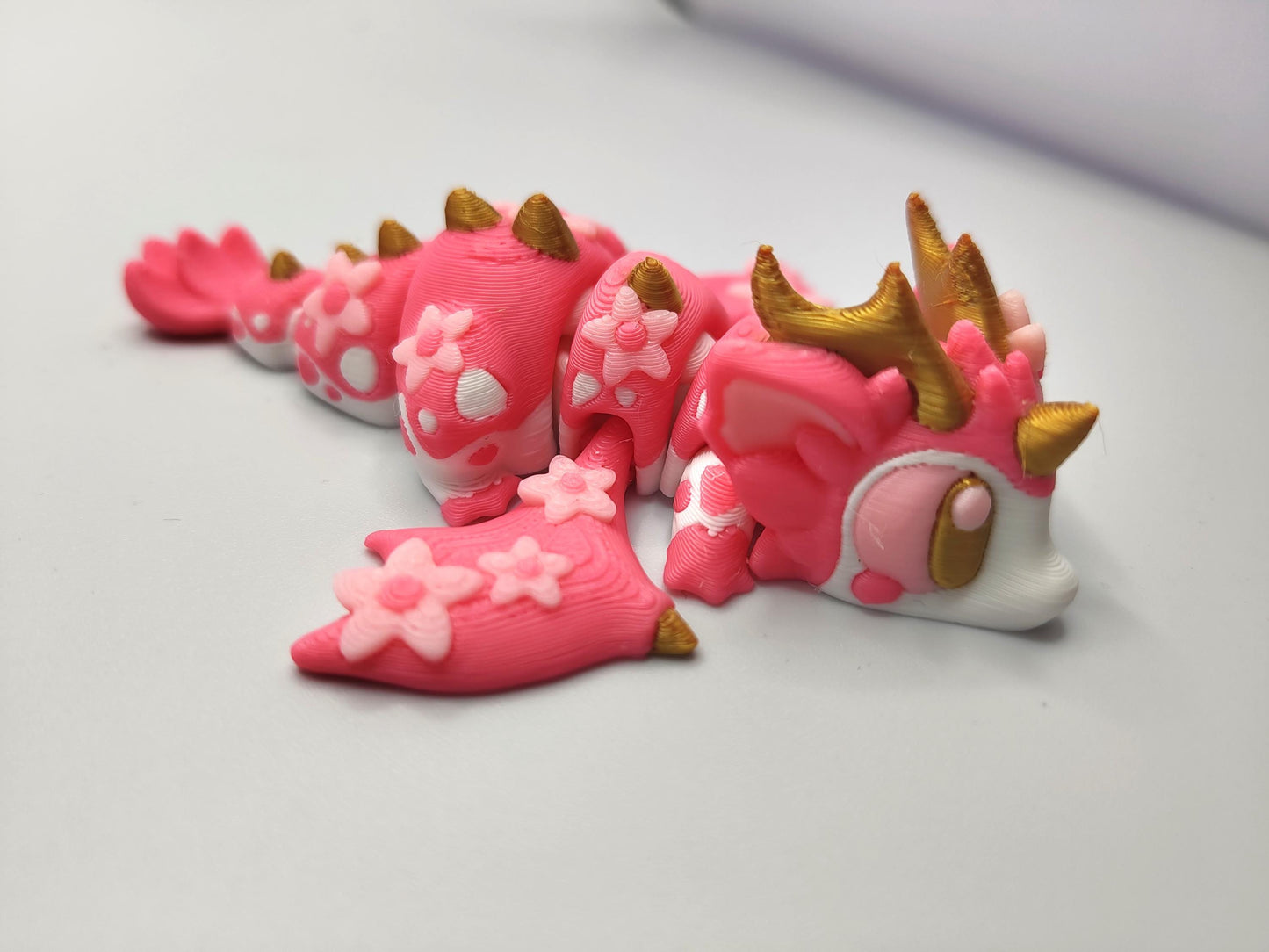 Articulated Dragon Fidget Collectable - Pocket Animal Desk Pet - Sakura Cherry Blossom Dragon and Storage Egg