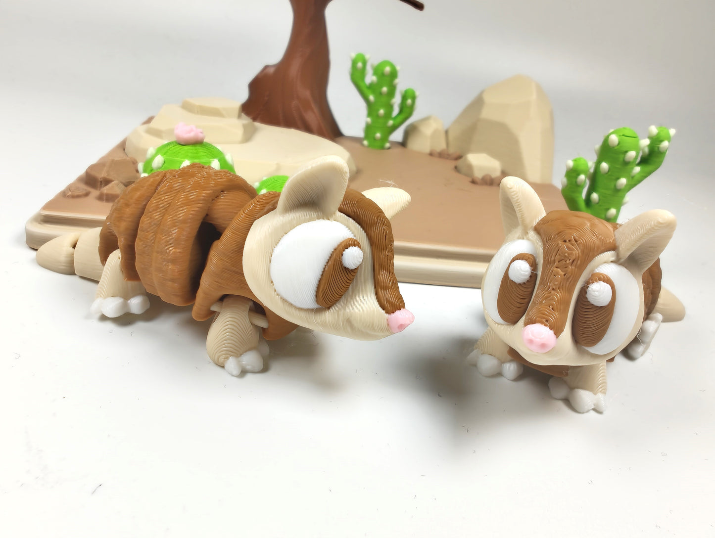 Armadillo Desert 3D Printed Diorama - Articulated Armadillo Fidget Collectable  - Desert Diorama - Armadillo and Desert Play Set