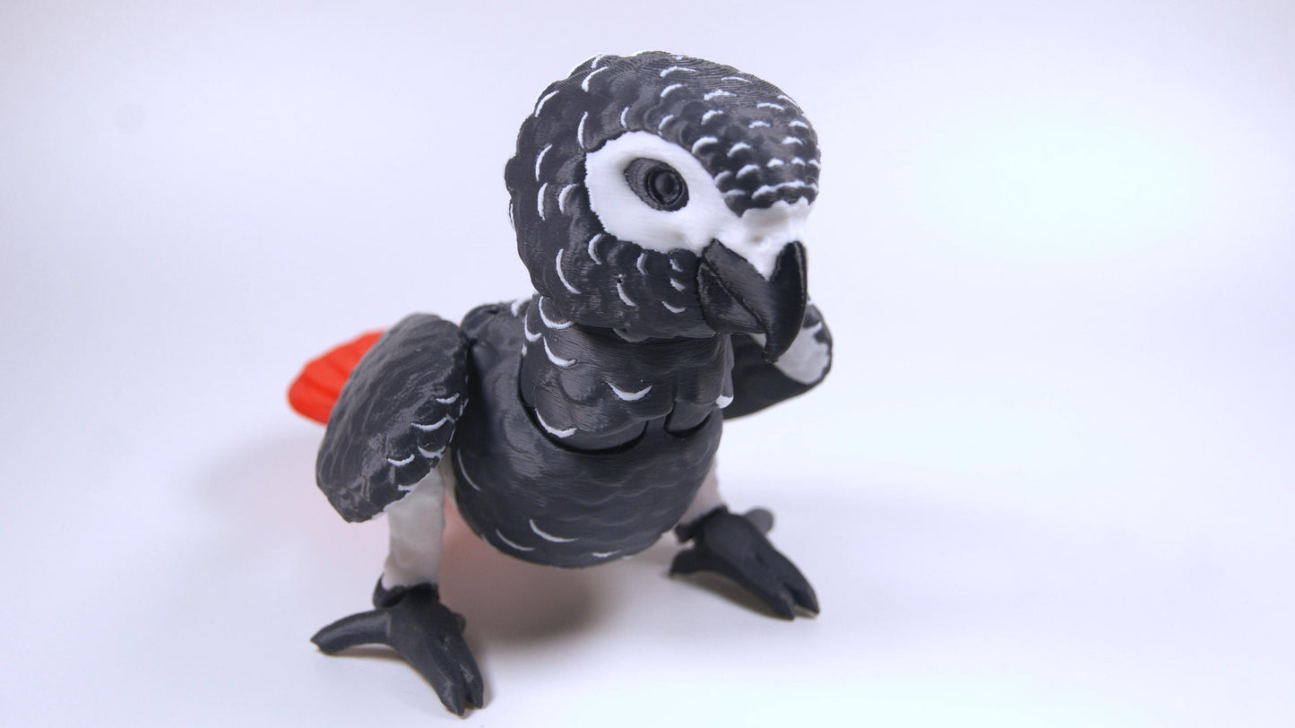 Articulated African Grey Parrot 3D Printed Parrot Model - 3D Printed African Grey Parrot - Bird Ornament Display Item - Bird Fidget