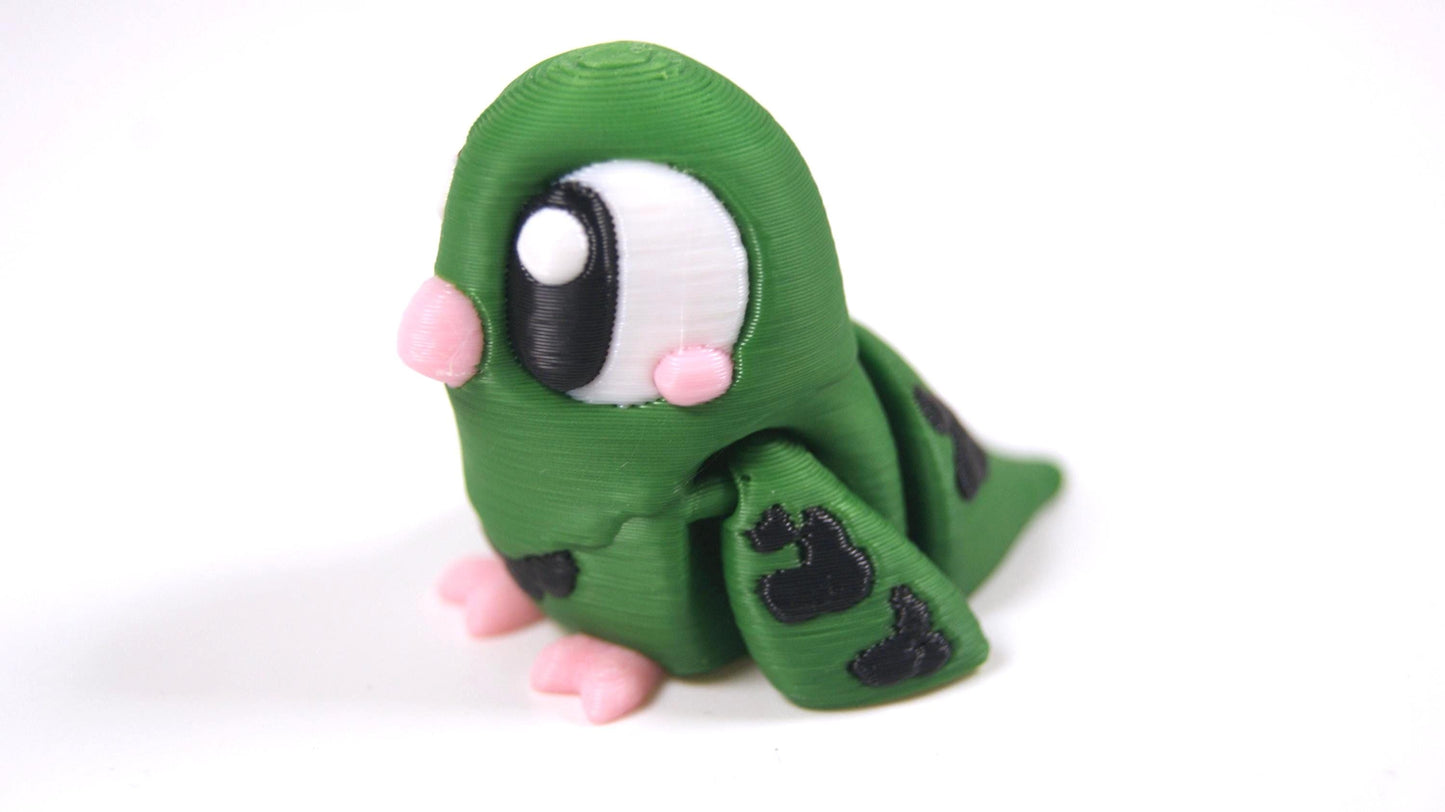 Articulated Budgie Fidget Model – Flexible 3D Printed Parakeet Pocket Animal – Sensory Desk Pet