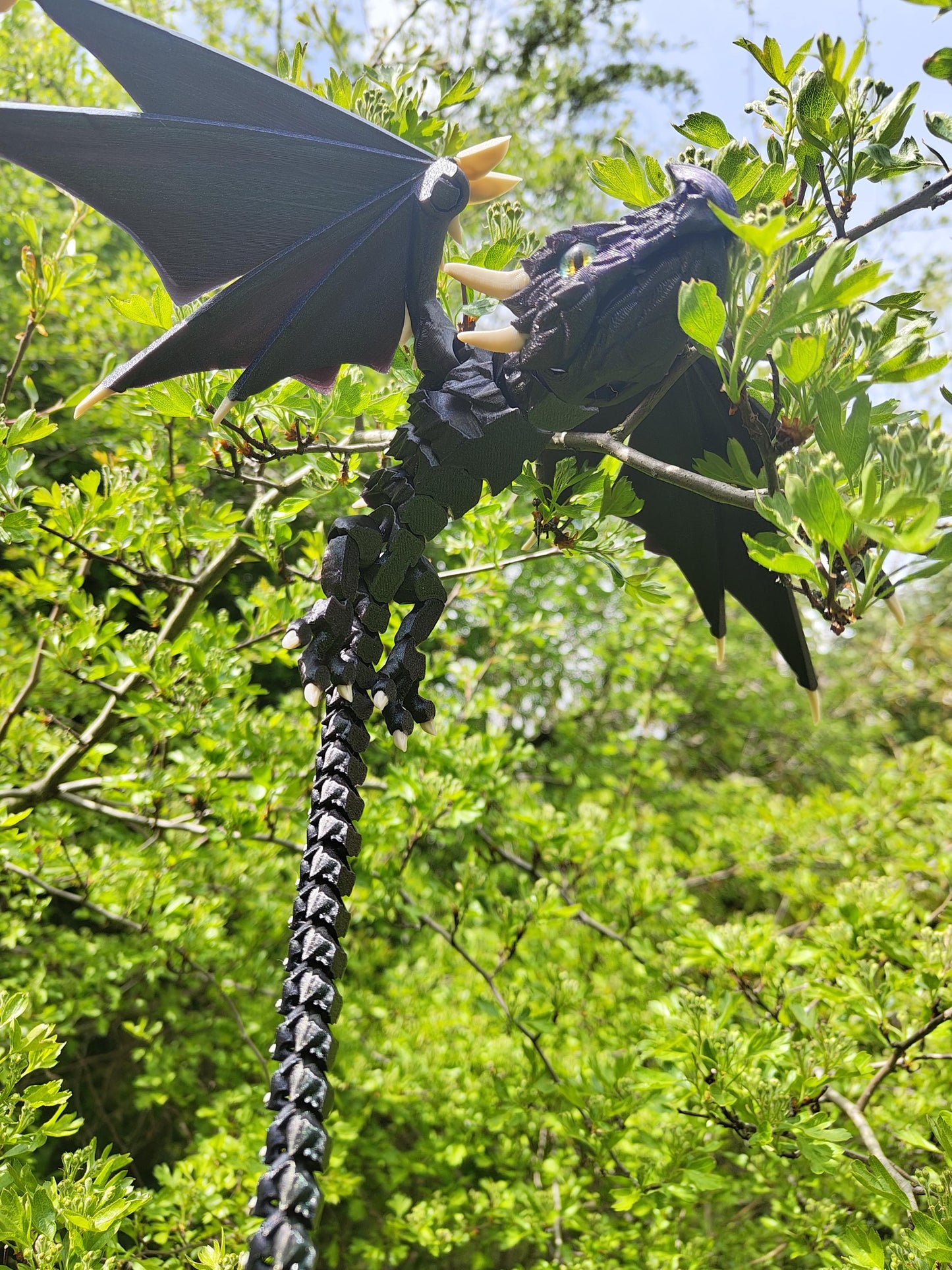 Articulated Dragon Wyvern - 3D-Printed Dragon Fidget with Glass Eyes Display Item - Large Dragon Display Figure