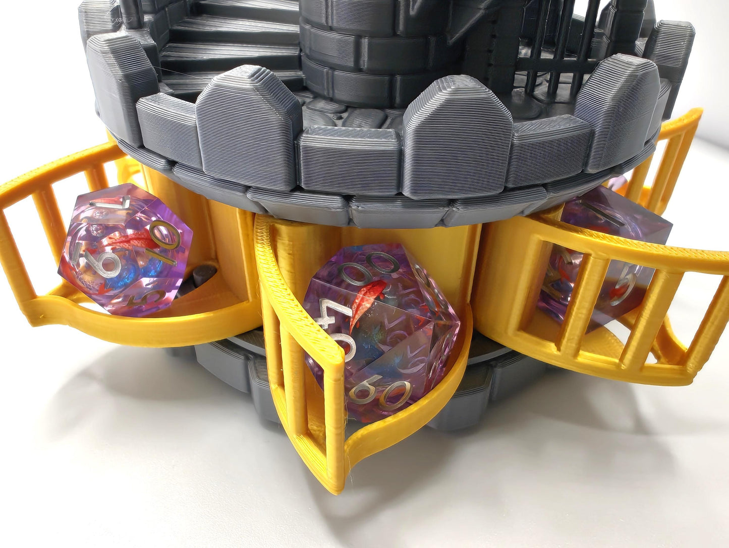 Mechanical Castle Dice Tower DnD Dice Tower – 3D Printed Dice Roller - Dice Storage Dice Jail Functional Iris Mechanism
