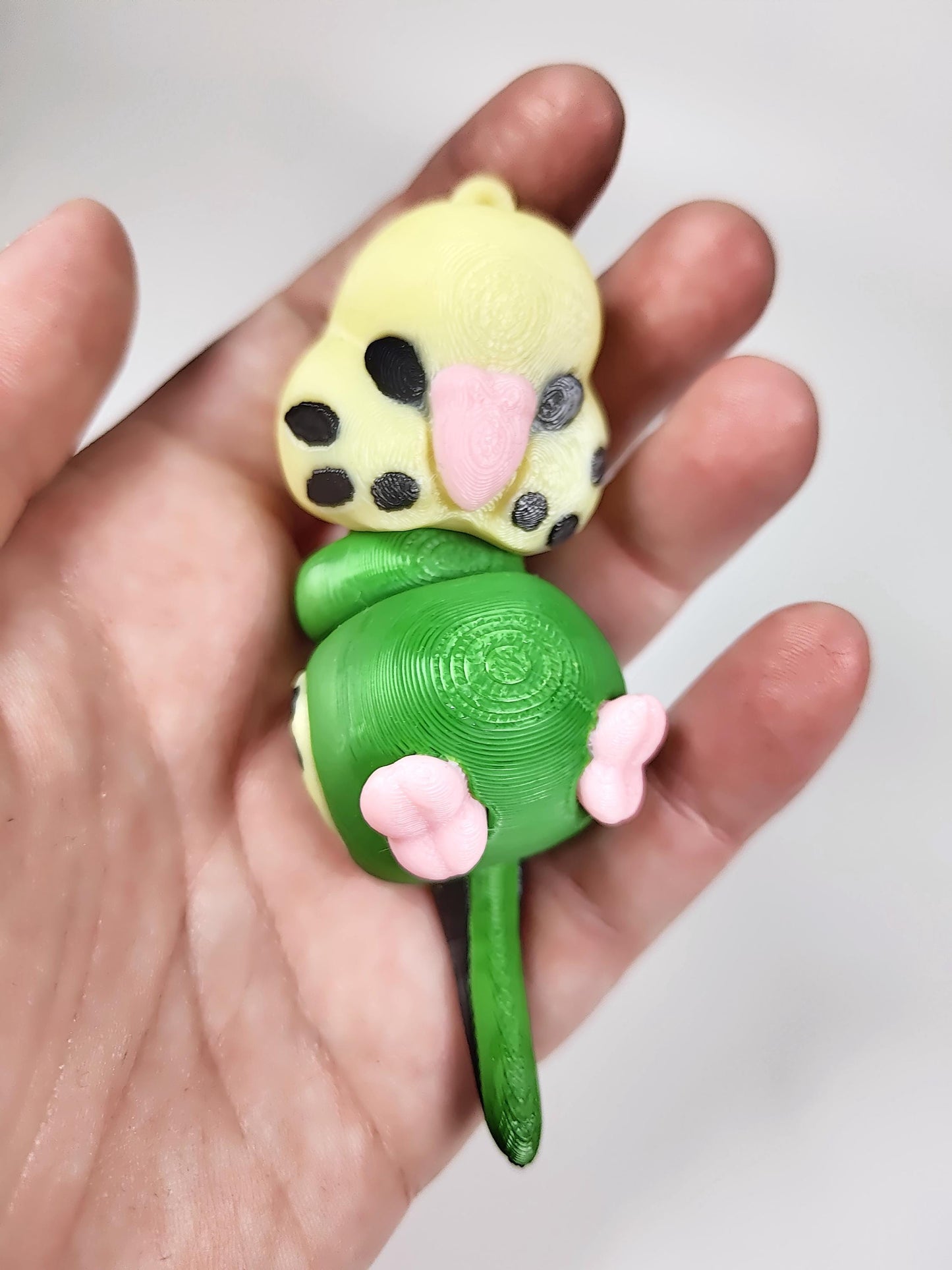 Articulated Budgie Keychain 3D Printed Parrot Key Ring - 3D Printed Budgie Budgerigar Keyring - Bird Fob - Bird Fidget