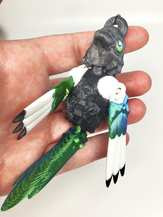 Articulated Magpie Keychain: 3D Printed Bird Fidget Keyring