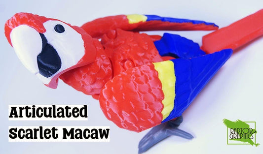 Articulated Scarlet Macaw 3D Printed Parrot Model - 3D Printed Macaw - Bird Ornament Display Item - Bird Fidget