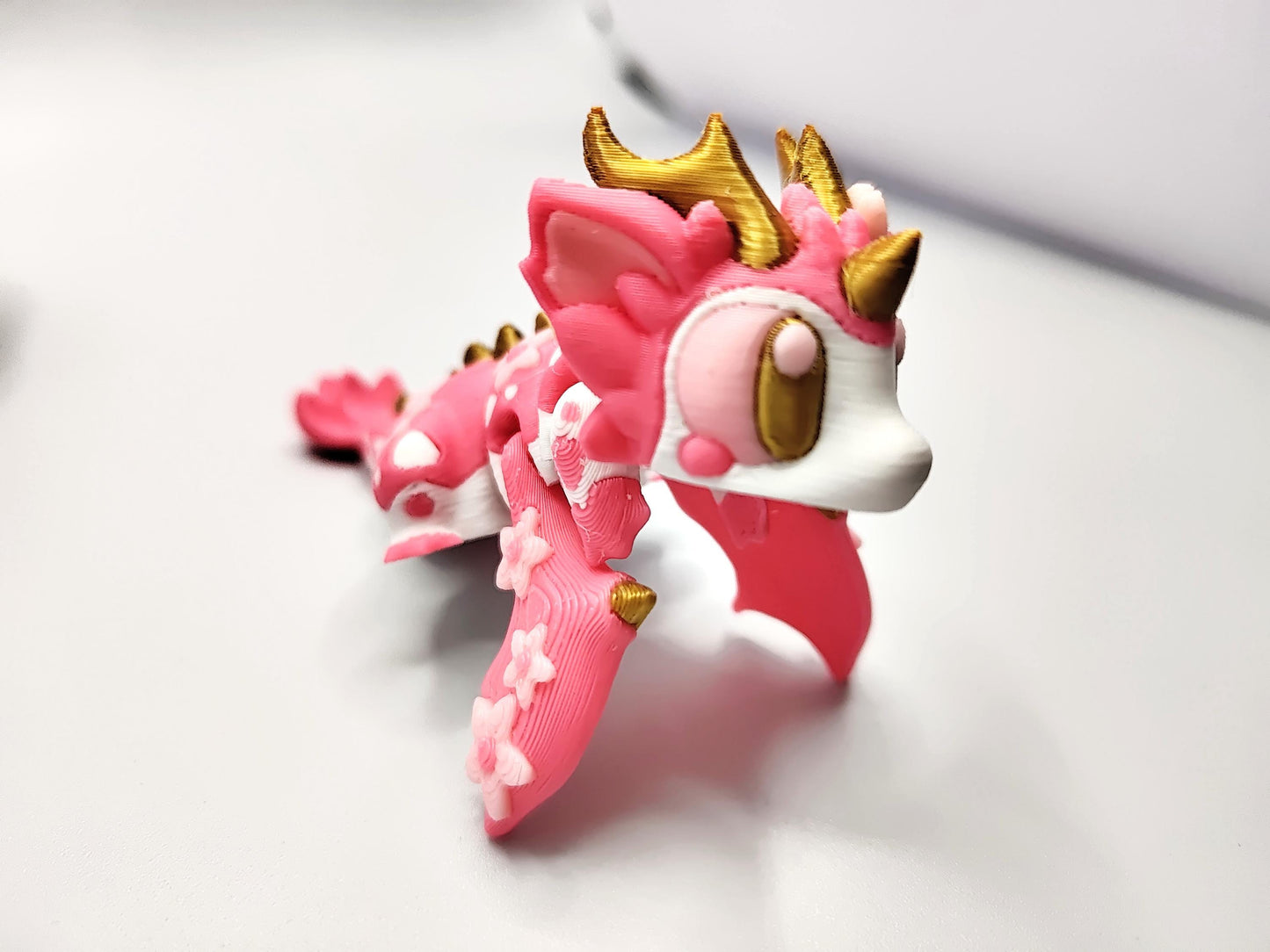 Articulated Dragon Fidget Collectable - Pocket Animal Desk Pet - Sakura Cherry Blossom Dragon and Storage Egg
