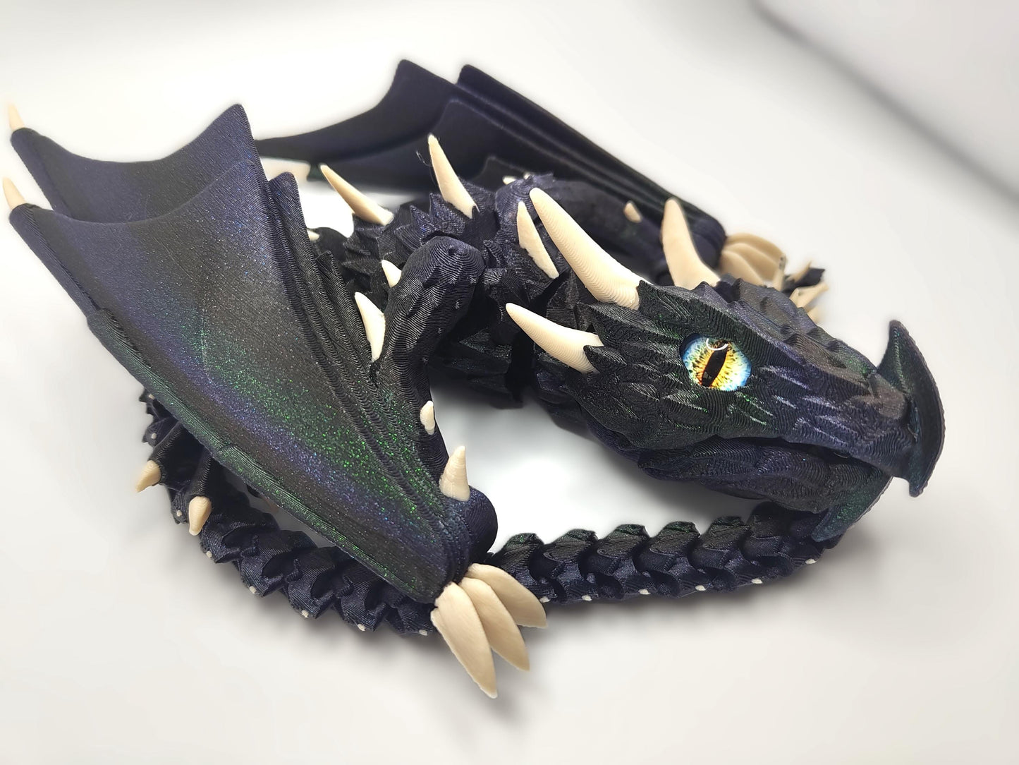 Articulated Dragon Wyvern - 3D-Printed Dragon Fidget with Glass Eyes Display Item - Large Dragon Display Figure